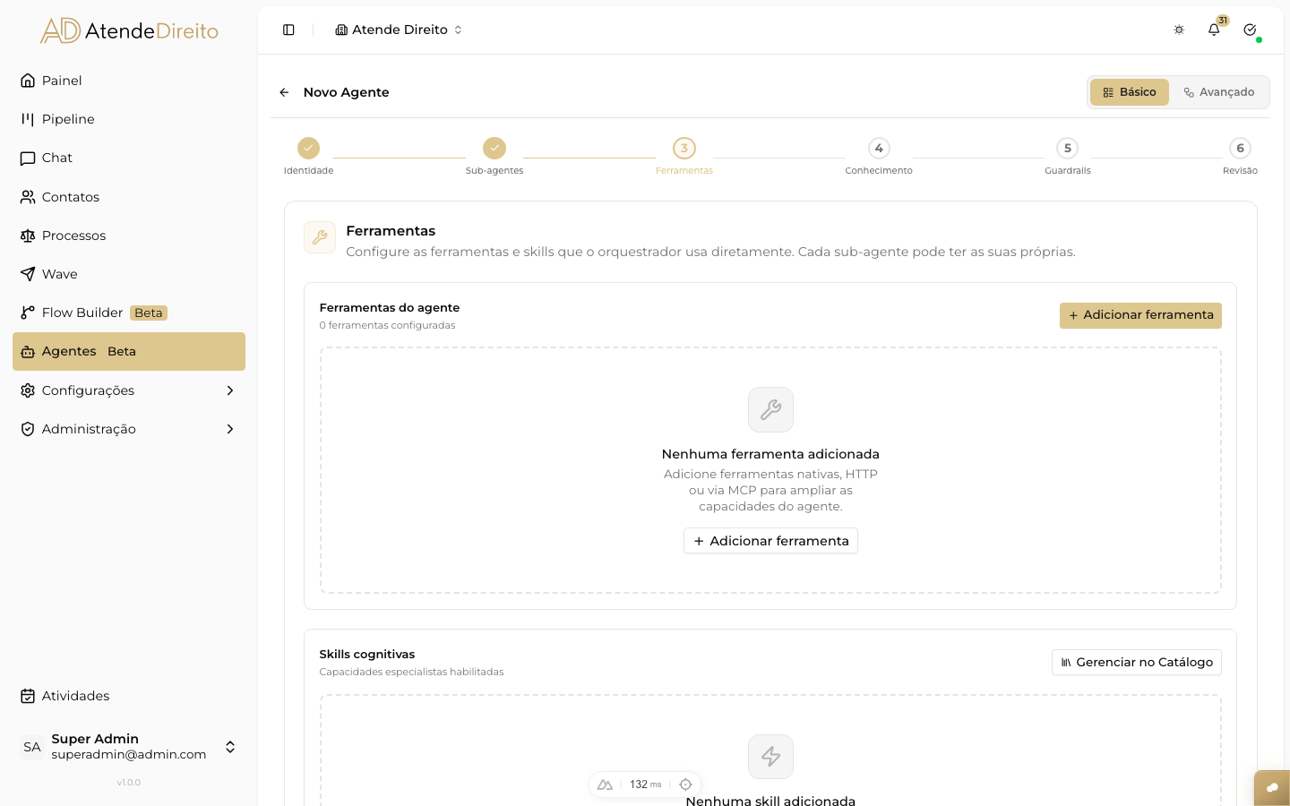 CAPTURAR: lista de ferramentas do MCP server selecionado com toggles individuais para habilitar/desabilitar cada uma