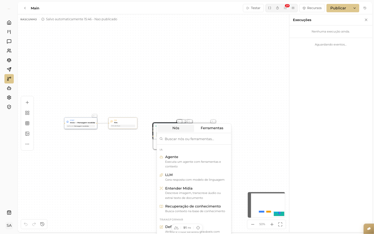 CAPTURAR: painel lateral com categorias de nós expandidas