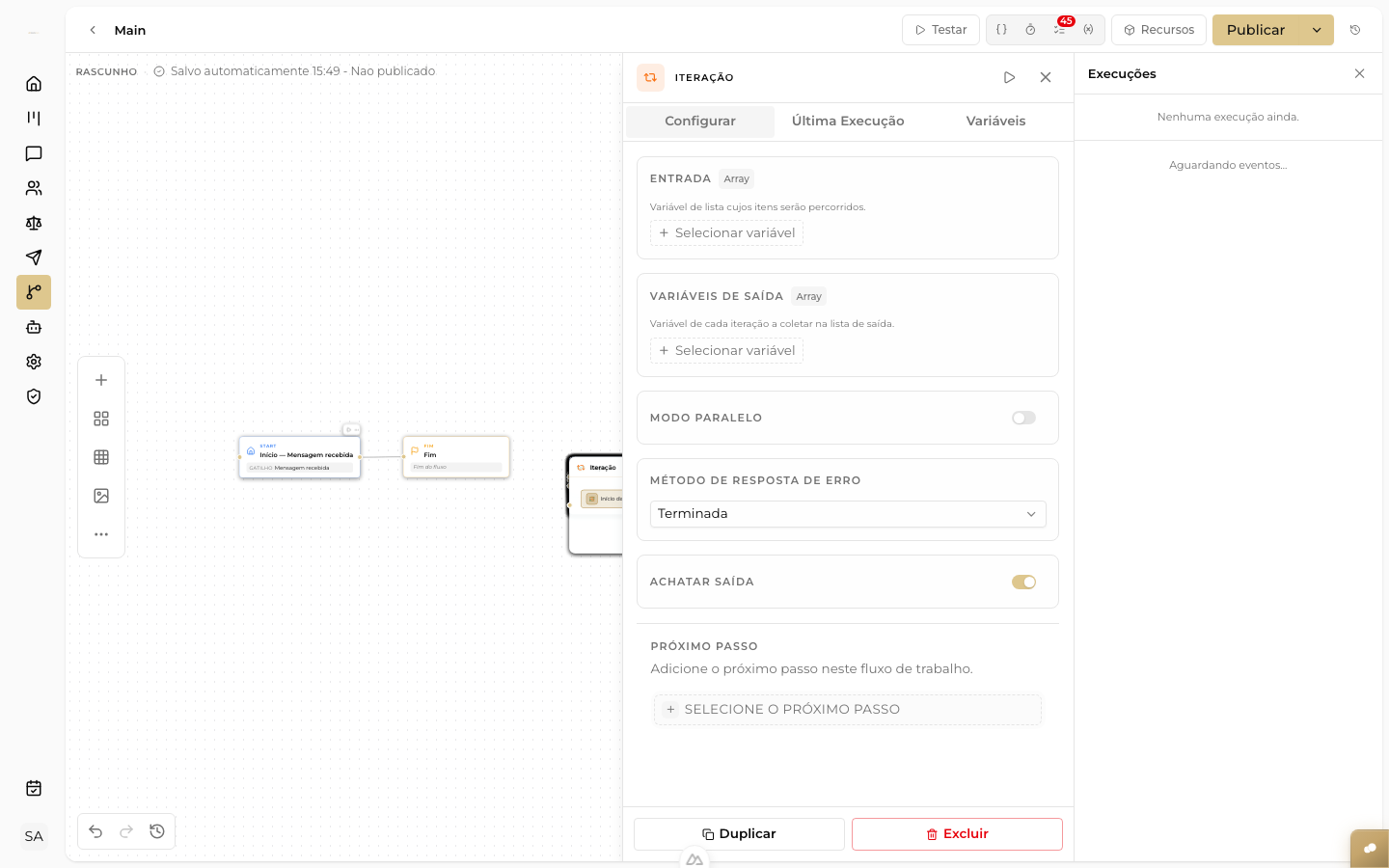 CAPTURAR: painel do nó agent com dropdown mostrando a lista de agents disponíveis para seleção